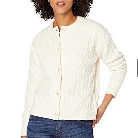 Draper James Cable Knit Chunky Oversized Cardigan Ivory - Picture 2 of 13